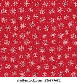 Simple seamless pattern with snowflakes on red background. Can be used for wallpaper, pattern fills, textile, web page background, surface textures. Vector illustration. 