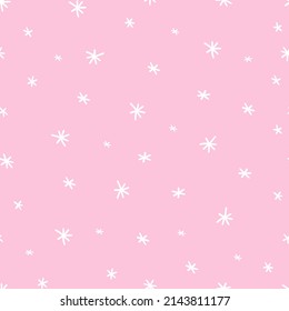 Simple Seamless Pattern With Snowflakes In Pastel Pink. Vector Repeated Pattern For Fabrics , Textiles And Baby Bed Linens