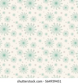 Simple seamless pattern with spring flowers. Ornament with dandelions in mint and beige color. Floral seamless background for dress, manufacturing, wallpapers, prints, gift wrap and scrapbook.
