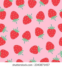 Simple seamless pattern with strawberries on a pink background. Vector graphics.