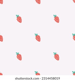 Simple seamless pattern with strawberry on pastel background. Hand drawn retro y2k vector illustration for summer stylish cover, cases, wallpaper, prints, wrapping, textile