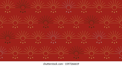 Simple seamless pattern, sun in golden and red tones