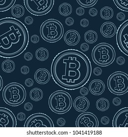 Simple Seamless Pattern Symbols Of Bitcoins On blue Background Vector Illustration
