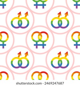 A simple seamless pattern with symbols of the LGBTQ community. Female and male gender symbol. Vector illustration.