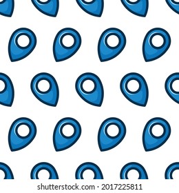 Simple seamless pattern of tag location colored cartoon style illustration background template vector