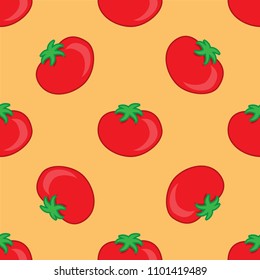 Simple seamless pattern with tomatoes on orange background.
