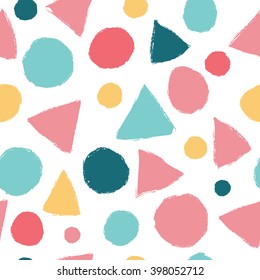 Simple seamless pattern with triangles and polka dots. Seamless pattern can be used for wallpapers, pattern fills, web page backgrounds, background textures.