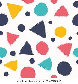 Simple seamless pattern with triangles and polka dots. Traditional ornament. Wallpaper for pattern fills, web page