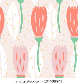 Simple seamless pattern with tulip flowers. Trendy floral background in scandinavian style. Vector illustration.