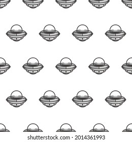 Simple seamless pattern of ufo space ship with cartoon style illustration background template vector