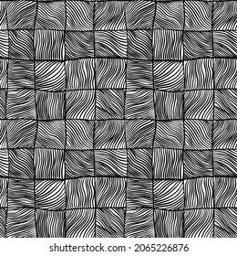 Simple seamless pattern, uneven square with volumetric hatching