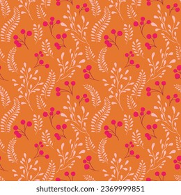 Simple seamless pattern with vector hand drawn berries and branches. Template for design cover, fabric, interior decor, textile, wallpaper, surface design, label, packaging.