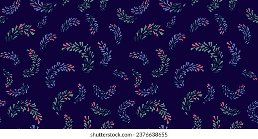 Simple seamless pattern with vector hand drawn abstract branches. Dark print. Template for design fabric, interior decor, textile, wallpaper, surface design