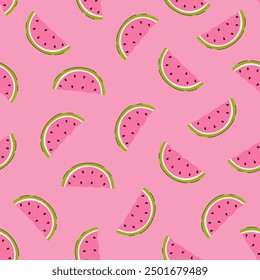 Simple seamless pattern with watermelon slices. Vector graphics.