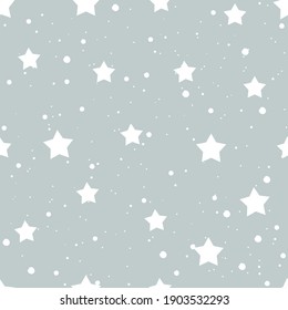 Einfaches nahtloses Muster mit weißen Sternen. Starry auf grauem Hintergrund. Monochrome Muster.