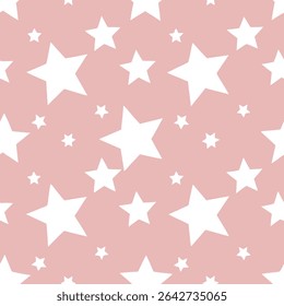 simple seamless pattern with white stars on a pink background.