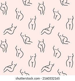 Simple seamless pattern with woman body. Vector contour illustration for beauty salon, cosmetics.
