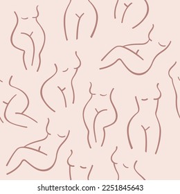 Simple seamless pattern with woman body. Vector contour illustration for beauty salon, cosmetics.