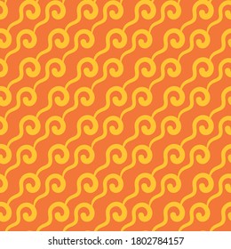 Einfache, Nahtlose, gelbe Ornamente auf orangefarbenem Hintergrund. Perfekt für Ihr Design: Stoff, Tapete, Hintergrundbild, Packpapier