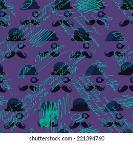 Simple seamless pattern for your design. Vectorized watercolor drawing. Hand write text. Vector hipster style .Can be used for wallpaper, pattern fills, web page background, surface textures