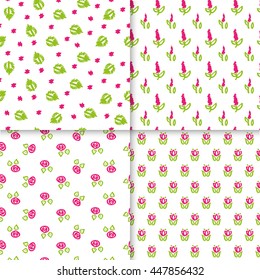 Simple seamless patterns with doodle flower. Floral design for girl.