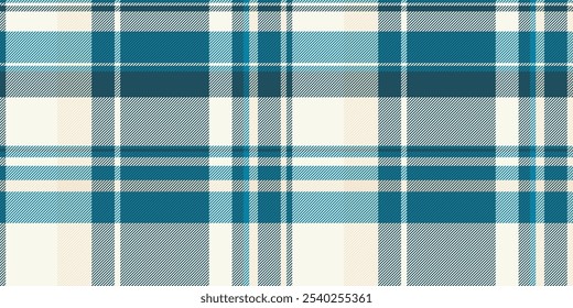 Textura simples sem emenda xadrez, teste de tartan padrão índigo. Vetor têxtil de fundo de tecido de carpete em cores ciano e branco paleta.