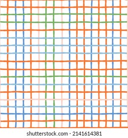 Simple seamless print. Multicolored mesh in doodle style on a white background. Basic print for textile, stationery and background.