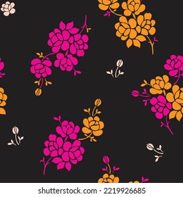 Simple, seamless, print, spaced out, isolated blooms, floral pattern, spaced out random, fading, doodle flowers, stems, petals and leaves, for fabric, fashion and textiles, girls, kids, women
