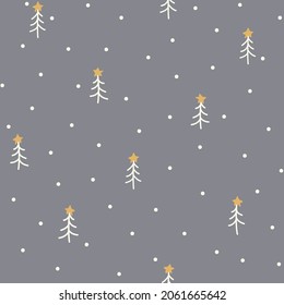 Simple seamless repeating pattern of Christmas tree on gray background.