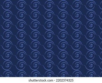 Simple seamless repeating pattern design isolated. swirls curving lines and loops pattern. vintage style pattern vector design. blue color theme.