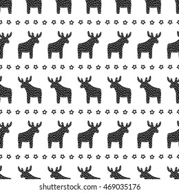 Simple seamless retro Christmas pattern - Xmas reindeer and star. Happy New Year background. Winter holidays vector design for textile, wallpaper, web, wrapping paper, fabric, decor etc.