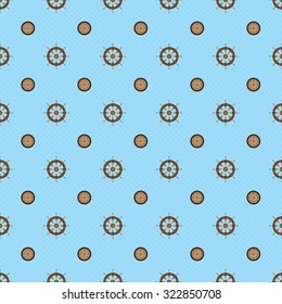 Simple seamless  sailor pattern ( compass, helm ). Vector illustration