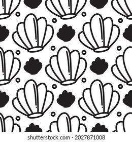 simple seamless shell fish pattern doodles on white background