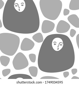Simple seamless stain pattern with faces. doodle style. spots in the shape of round stones.