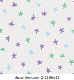 Simple seamless star pattern. Childish graphic, abstract starry vector art. Decor textile, wrapping paper, wallpaper. Cute vector seamless background