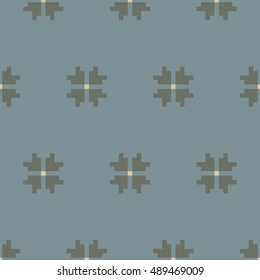 Simple seamless stitching floral pattern on a grey background. Pixel art. Vector illustration
