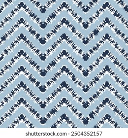 Simple seamless striped pattern. Black zigzag on a blue background. Grunge vintage texture. Wavy background for textiles, packaging.