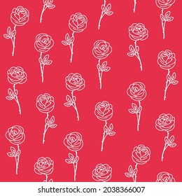 Simple seamless stylized floral pattern. Flat design print with rose flower. Contour vector illustration.