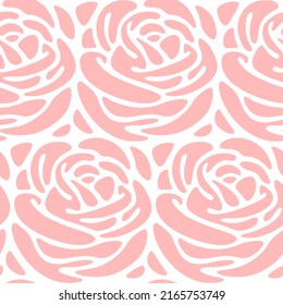 Simple seamless stylized floral pattern. Flat design print with rosebud. Contour vector illustration.