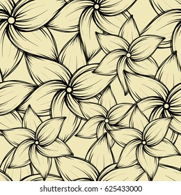 Simple seamless summer tropical background with exotic flowers, vector illustration.