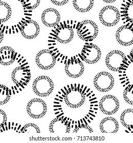 Simple seamless textile pattern with black round elements. Vector background illusrtration.