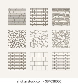 Simple seamless texture - brick, stone wall. Vector set.