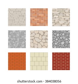 Simple seamless texture - brick, stone wall. Vector set.