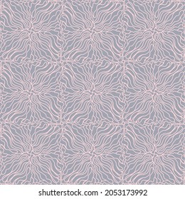 simple seamless tile with pink drawn abstract flowers on n gray background, vector