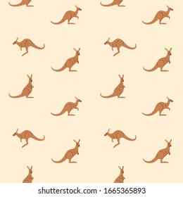 Simple seamless trendy animal pattern with kangaroo. Cartoon vector illustration.