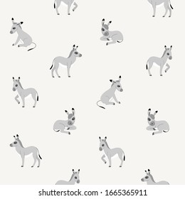 Simple seamless trendy animal pattern with donkey. Cartoon vector illustration.