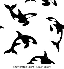 Simple seamless trendy animal pattern with orca. Cartoon vector illustration.