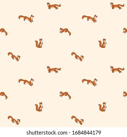 Simple seamless trendy animal pattern with ferret. Cartoon vector illustration.