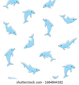 Simple seamless trendy animal pattern with dolphin. Cartoon vector illustration.