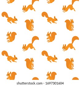 Simple seamless trendy animal pattern with squirrel. Cartoon vector illustration.